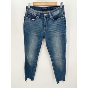Lucky Brand Jeans Women Size 6 Mid Rise Ava Skinny Blue Distressed Raw Hem Denim